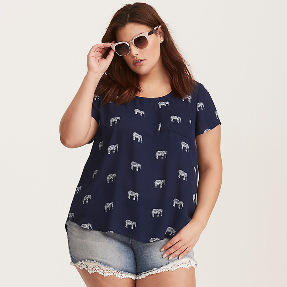 Torrid Abbey Georgette Button Back Elephant Blouse